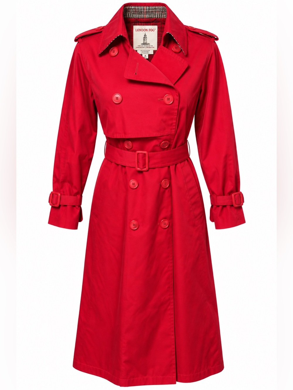Vtg London Fog Trench Coat 6P Red Fuchsia Double Breasted Belted Duster Preppy
